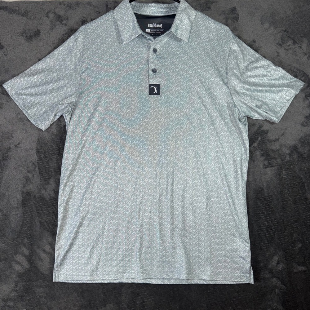 Mens Small Bogey Bros Golf Co Polo Shirt Green Excellent Micro Print Stretch